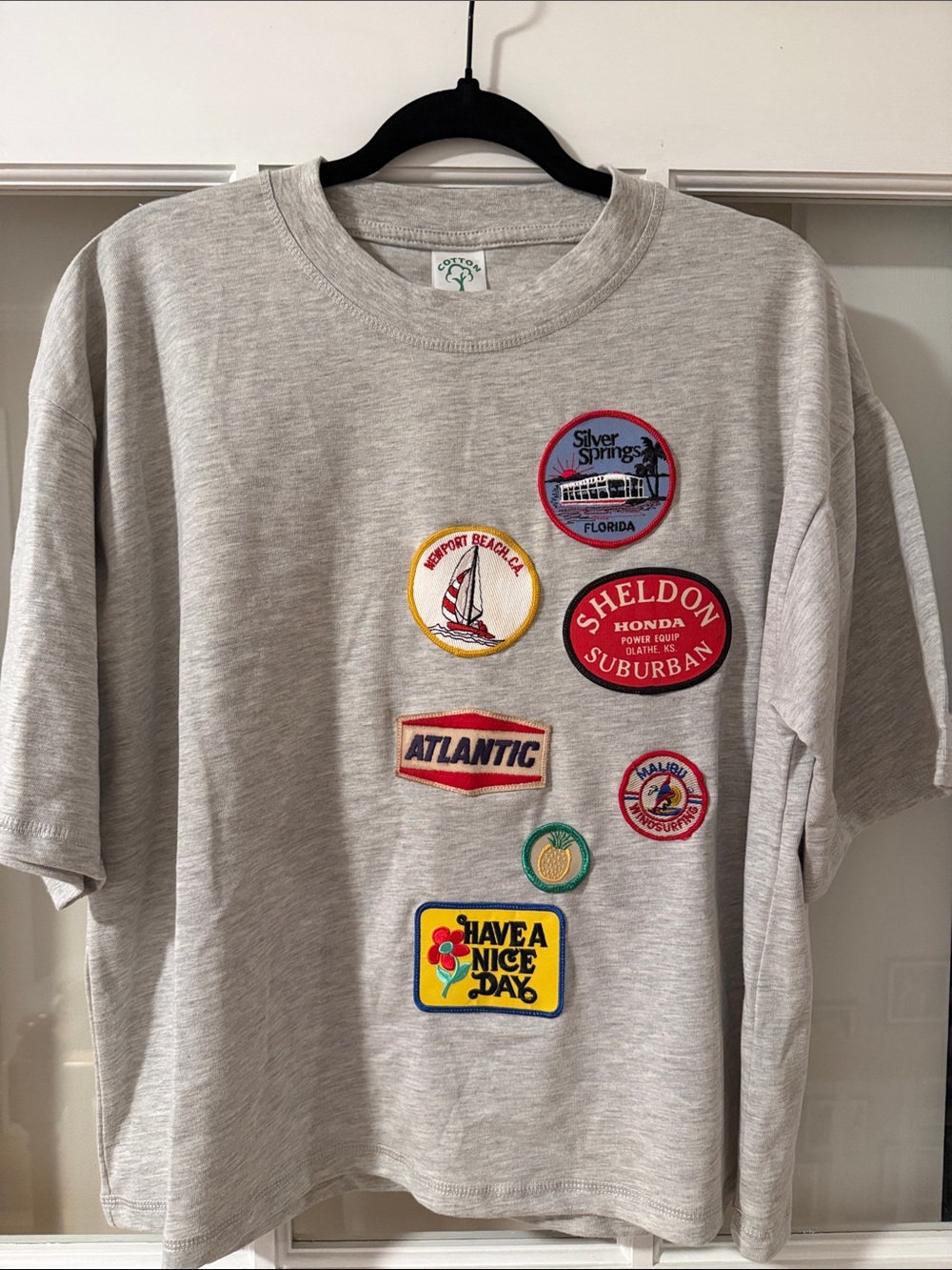Cotton Collective oversized crop tee with Vintage Patches